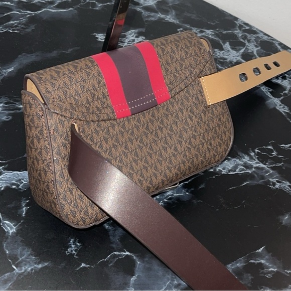 Michael Kors Brown Signature Leather Stripe Waist Fanny Belt Bag S/M - Picture 5 of 13